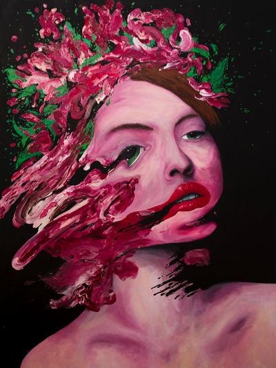 large acrylic painting of woman