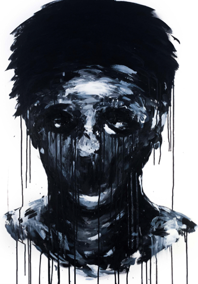 acrylic painting of a dark head